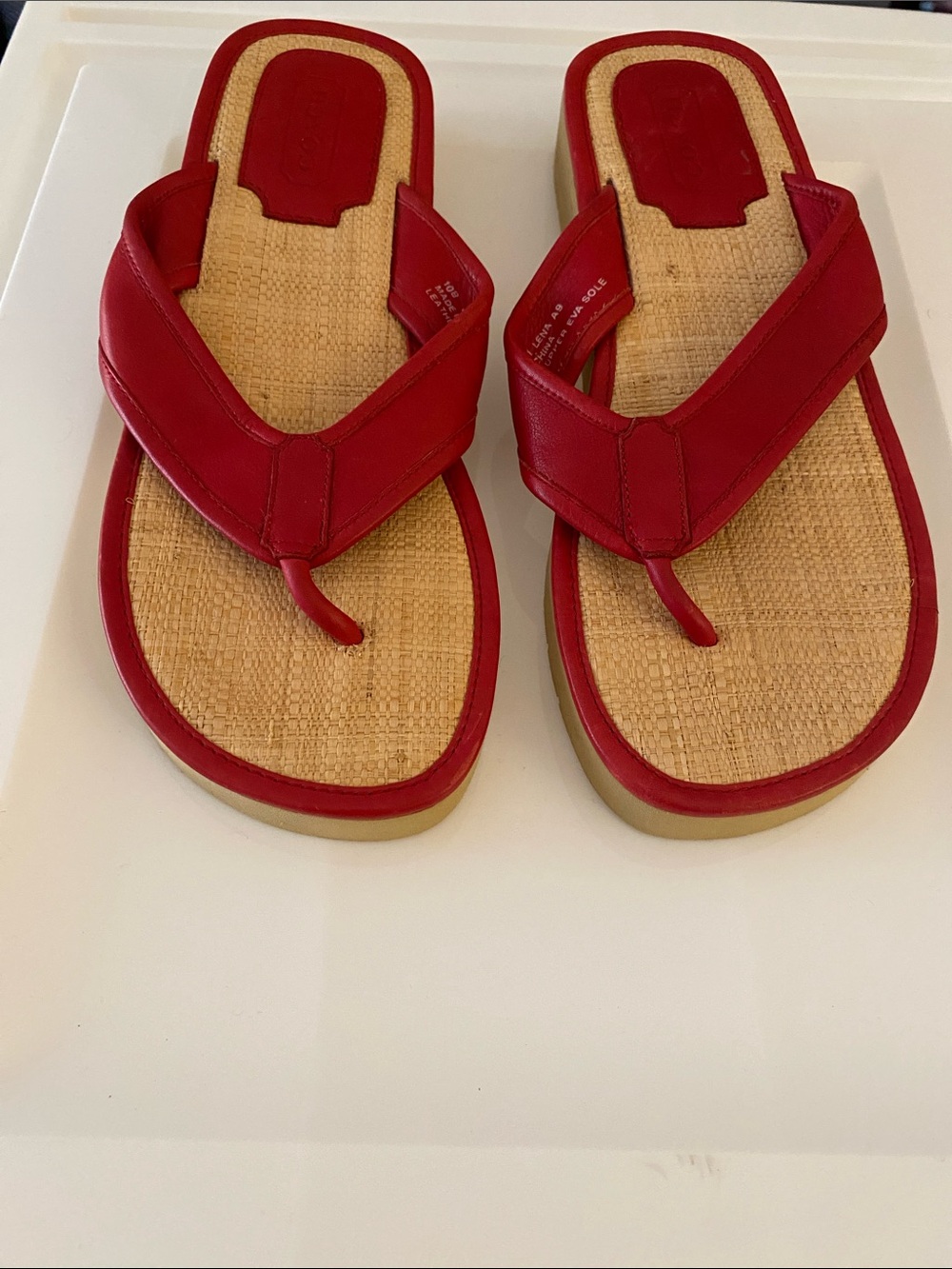 Coach Red Leather Thong Sandals for Women - Picture 9 of 9